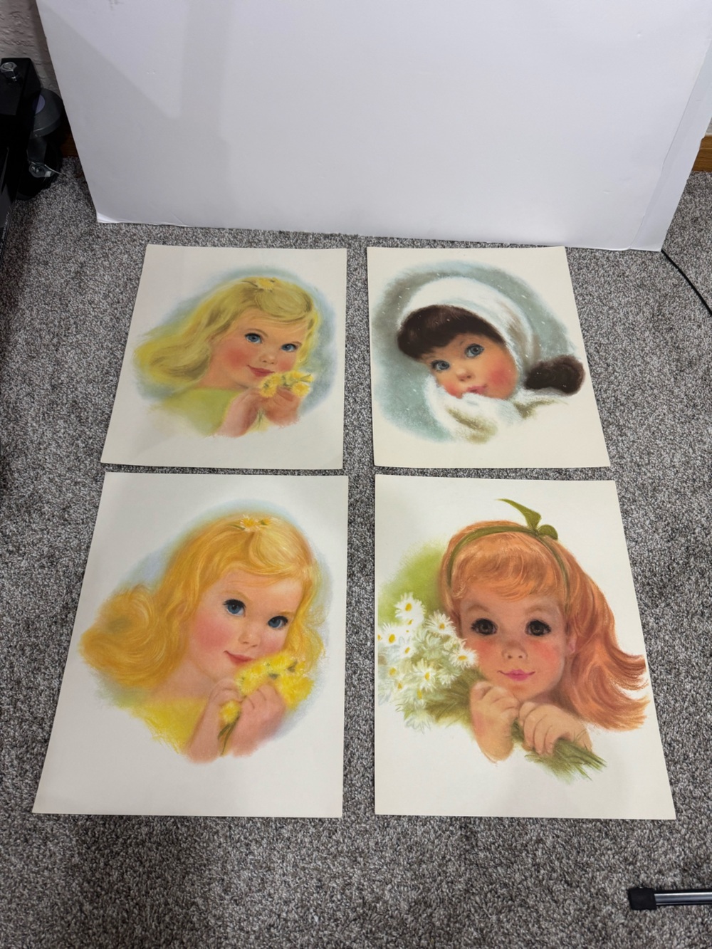 Set of 4 Vintage Girl Portrait Art Prints
